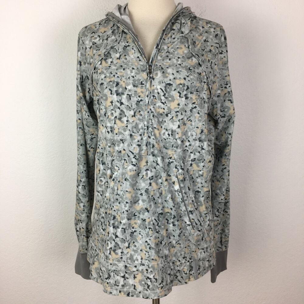 Lululemon Green Tan Gray Lighten Up Hooded Pullover Zip 8